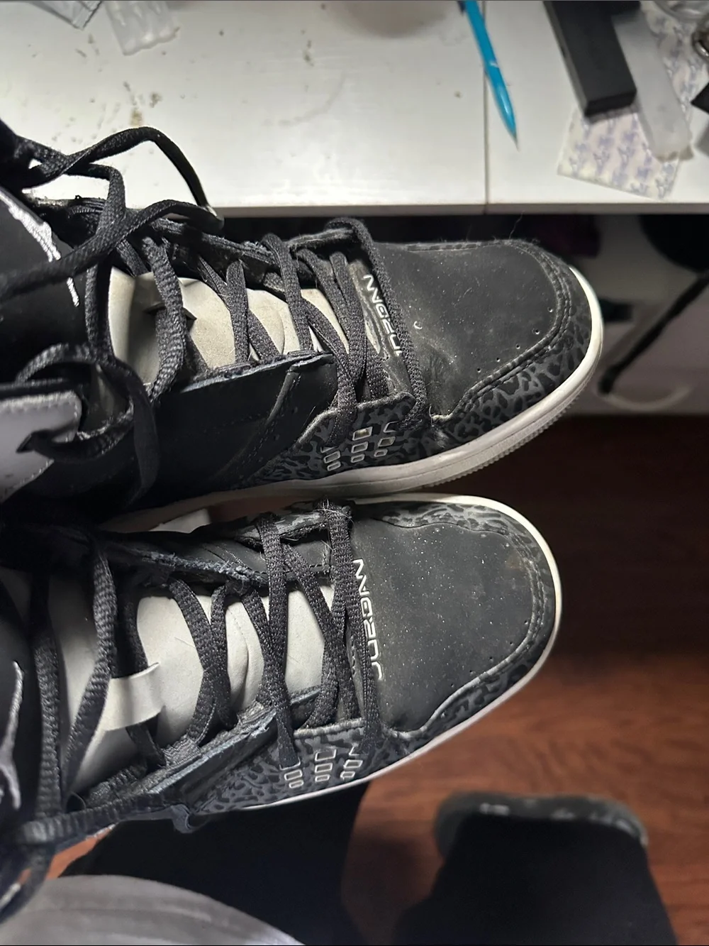 Jordan Black and Gray High-Top Sneakers with Elephant Print
